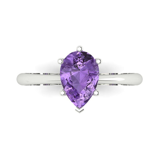 1.5 cttw Simulated Alexandrite Solitaire  Engagement Ring - Solid White Gold (VVS1, Pear Cut,9x6mm)