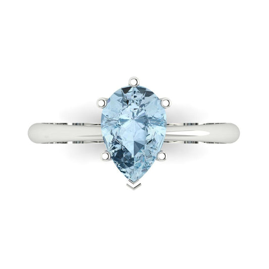 1.5 cttw Natural Swiss Blue Topaz Solitaire  Engagement Ring - Solid White Gold (VVS1, Pear Cut,9x6mm)