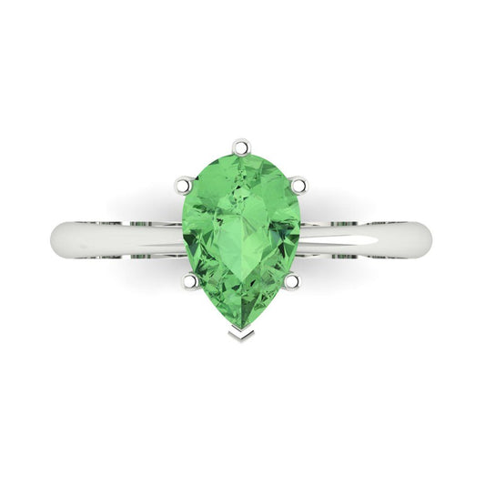 1.5 cttw Zirconia Simulated Green Diamond Solitaire  Engagement Ring - Solid White Gold (VVS1, Pear Cut,9x6mm)
