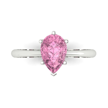 1.5 cttw Zirconia Simulated Pink Diamond Solitaire  Engagement Ring - Solid Gold (VVS1, Pear Cut,9x6mm)