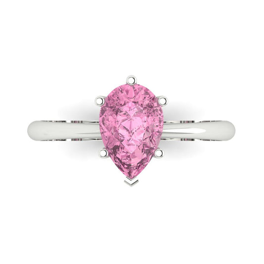 1.5 cttw Zirconia Simulated Pink Diamond Solitaire  Engagement Ring - Solid White Gold (VVS1, Pear Cut,9x6mm)