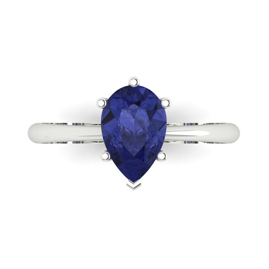 1.5 cttw Simulated Tanzanite Solitaire  Engagement Ring - Solid White Gold (VVS1, Pear Cut,9x6mm)