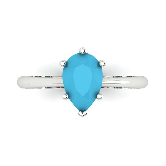 1.5 cttw Simulated Turquoise Solitaire  Engagement Ring - Solid White Gold (VVS1, Pear Cut,9x6mm)