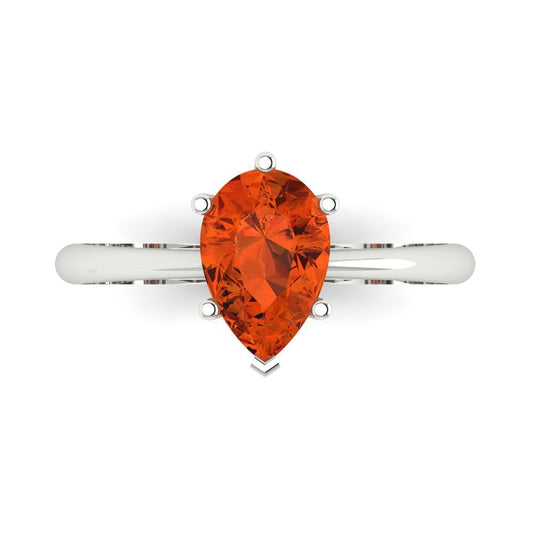 1.5 cttw Zirconia Simulated Red Diamond Solitaire  Engagement Ring - Solid White Gold (VVS1, Pear Cut,9x6mm)