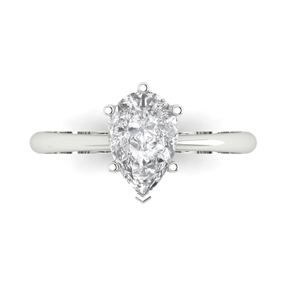1.5 cttw White Sapphire Solitaire  Engagement Ring - Solid Gold (Pear Cut,9x6mm)