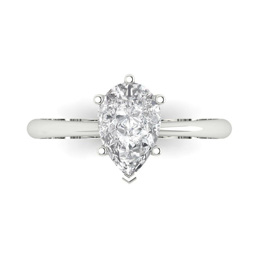 1.5 cttw White Sapphire Solitaire  Engagement Ring - Solid White Gold (VVS1, Pear Cut,9x6mm)