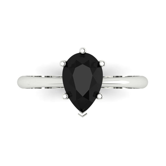 1.5 cttw Natural Onyx Solitaire  Engagement Ring - Solid White Gold (VVS1, Pear Cut,9x6mm)