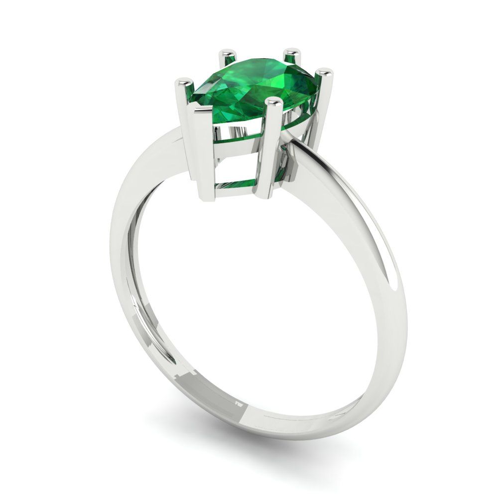 1.5 cttw Simulated Emerald Solitaire  Engagement Ring - Solid Gold (Pear Cut,9x6mm)