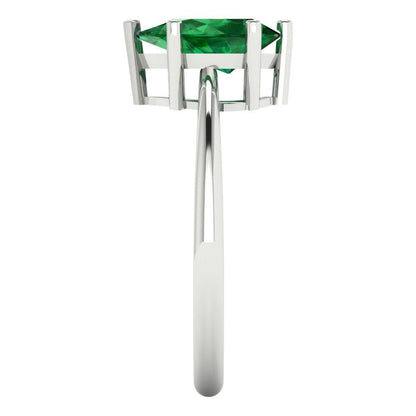 1.5 cttw Simulated Emerald Solitaire  Engagement Ring - Solid Gold (Pear Cut,9x6mm)
