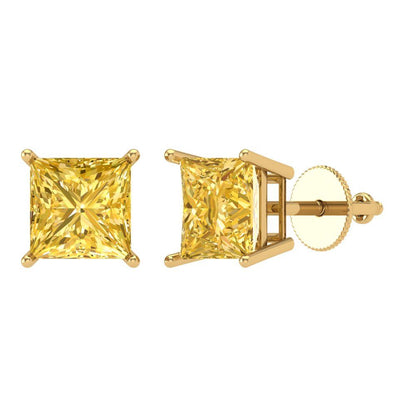 3 ctw Citrine Studs Earrings | 6.5mm Princess Cut White Gold Screw back | November Birthstone