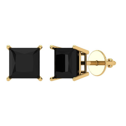 3 ctw Onyx Studs Earrings | 6.5mm Princess Cut White Gold Screw back | July Birthstone