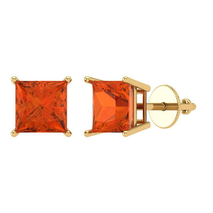 3 ctw Red Zirconia Studs Earrings | 6.5mm Princess Cut White Gold Screw back | April Birthstone