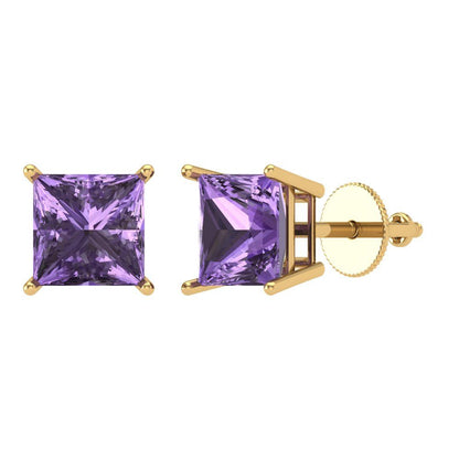 3 ctw Alexandrite Studs Earrings | 6.5mm Princess Cut White Gold Screw back | June Birthstone