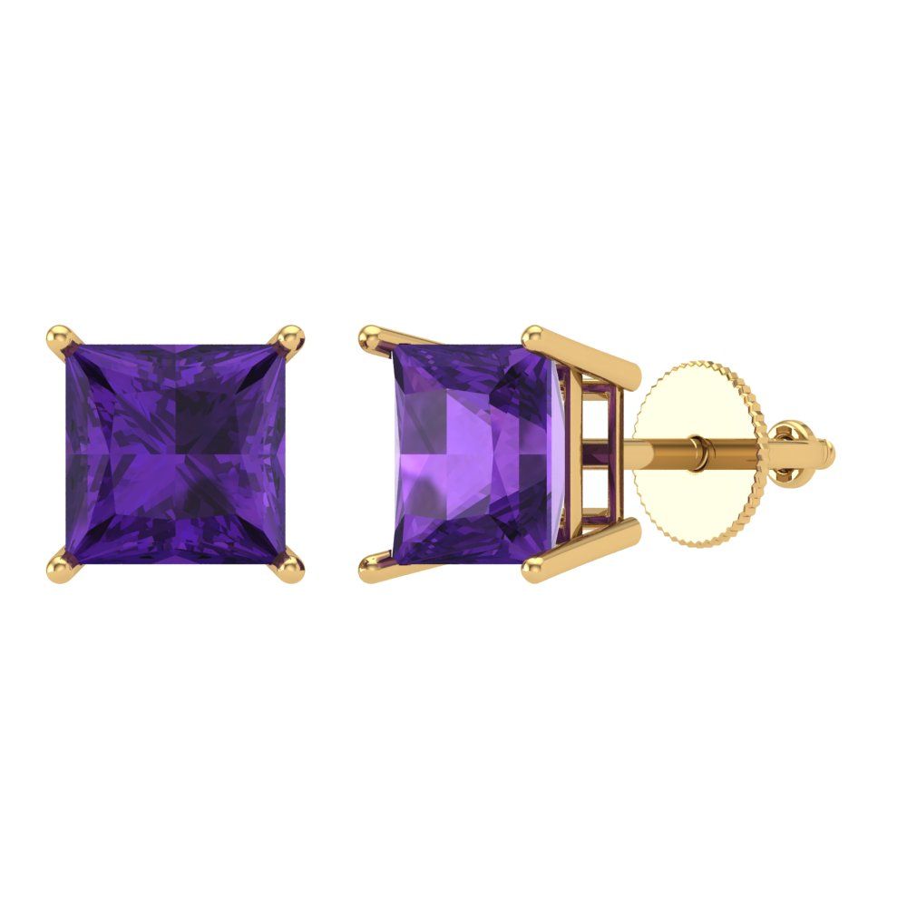 3 ctw Amethyst Studs Earrings | 6.5mm Princess Cut White Gold Screw back | February Birthstone