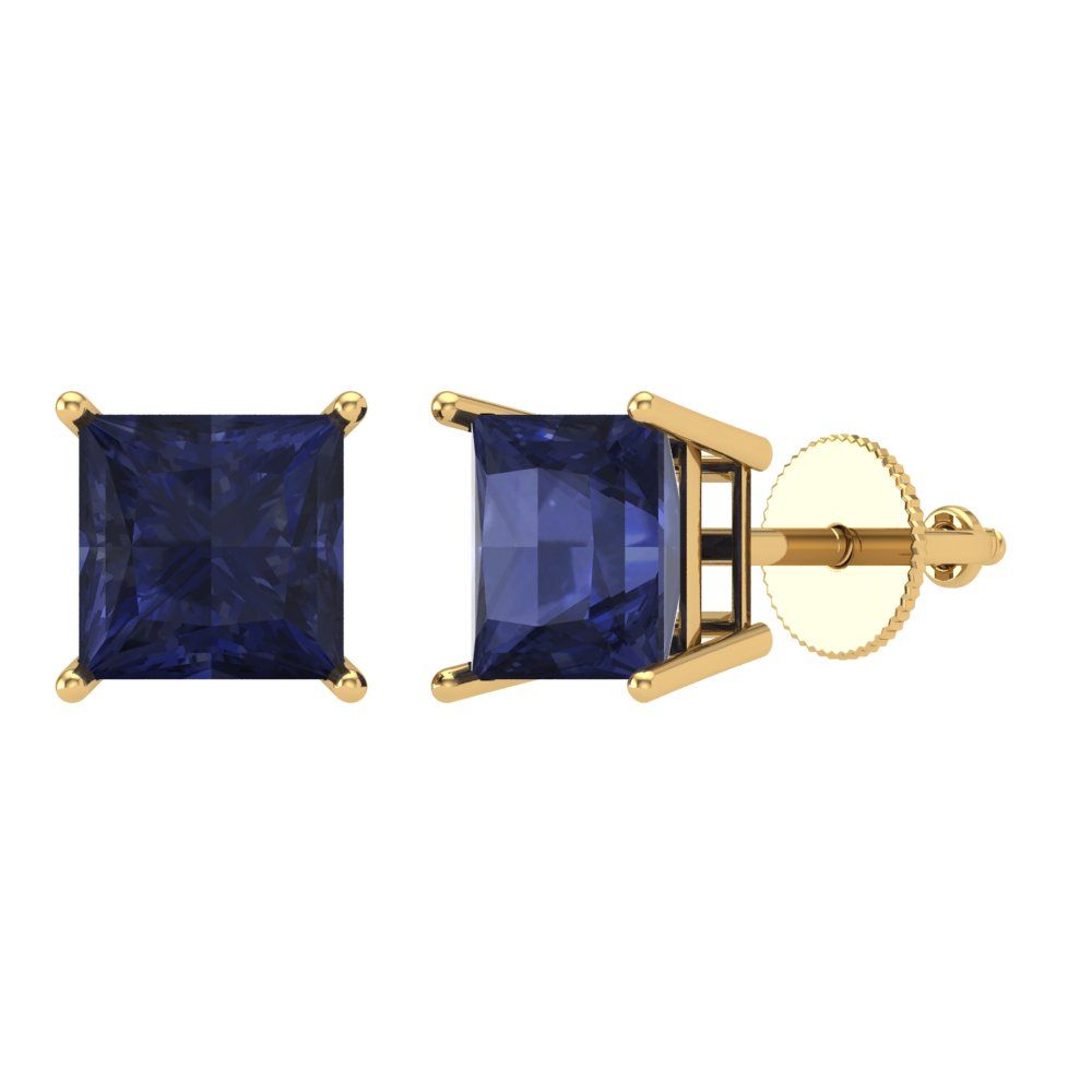 3 ctw Blue Sapphire Studs Earrings | 6.5mm Princess Cut White Gold Screw back | September Birthstone