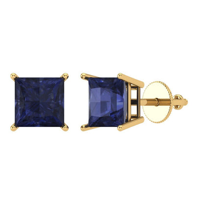 3 ctw Blue Sapphire Studs Earrings | 6.5mm Princess Cut White Gold Screw back | September Birthstone