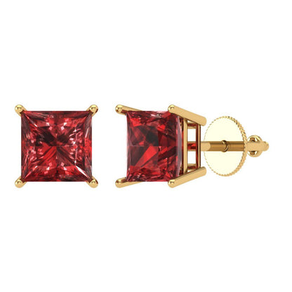3 ctw Garnet Studs Earrings | 6.5mm Princess Cut White Gold Screw back | January Birthstone