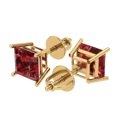 3 ctw Garnet Studs Earrings | 6.5mm Princess Cut White Gold Screw back | January Birthstone