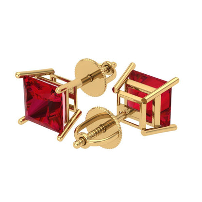 3 ctw Pink Tourmaline Studs Earrings | 6.5mm Princess Cut White Gold Screw back | April Birthstone