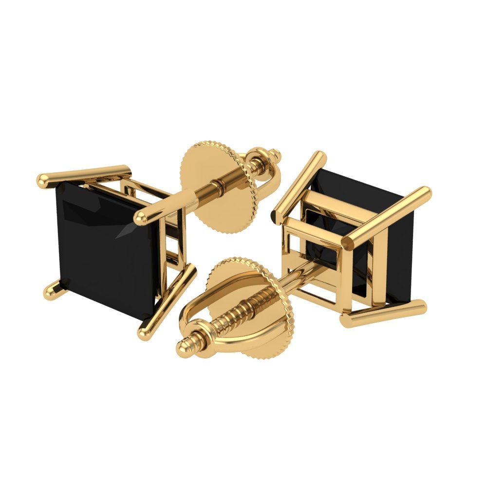 3 ctw Onyx Studs Earrings | 6.5mm Princess Cut White Gold Screw back | July Birthstone