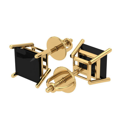3 ctw Onyx Studs Earrings | 6.5mm Princess Cut White Gold Screw back | July Birthstone