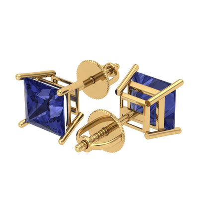 3 ctw Tanzanite Studs Earrings | 6.5mm Princess Cut White Gold Screw back | December Birthstone