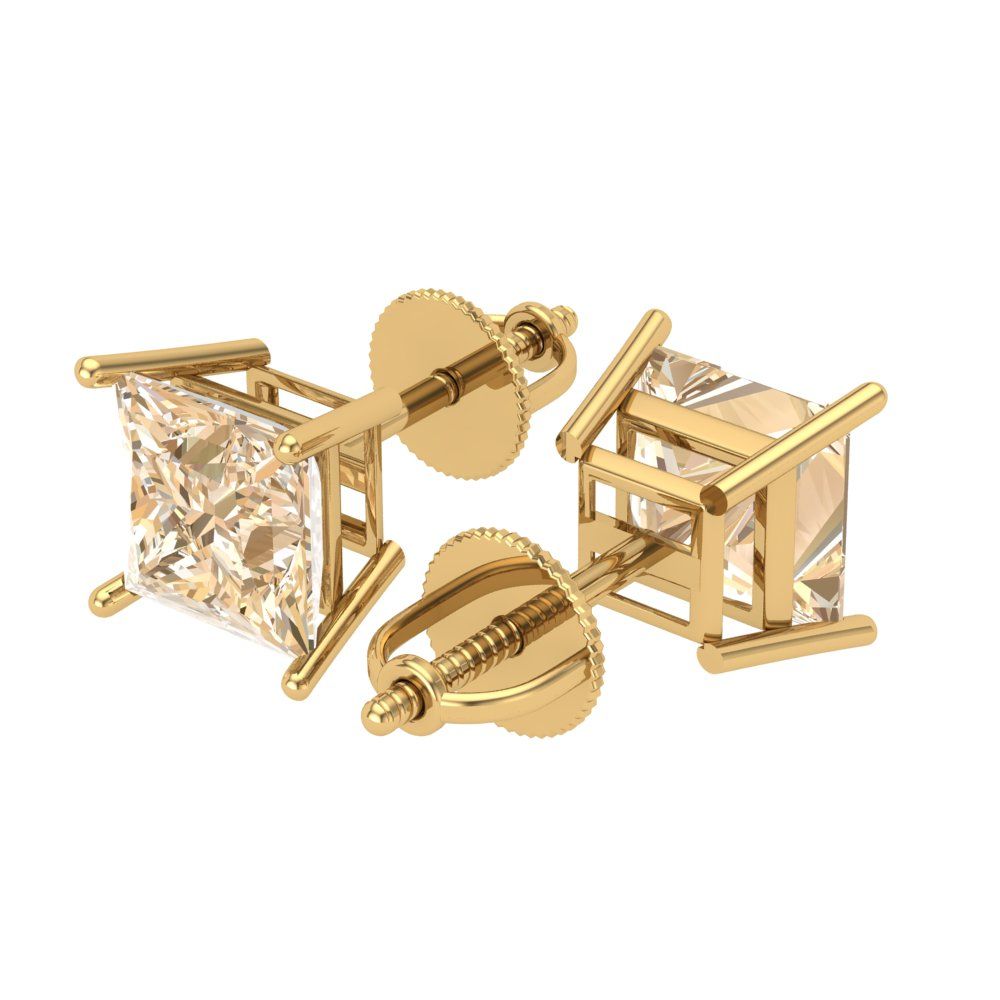 3 ctw Morganite Studs Earrings | 6.5mm Princess Cut White Gold Screw back | February Birthstone