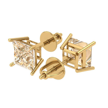 3 ctw Morganite Studs Earrings | 6.5mm Princess Cut White Gold Screw back | February Birthstone