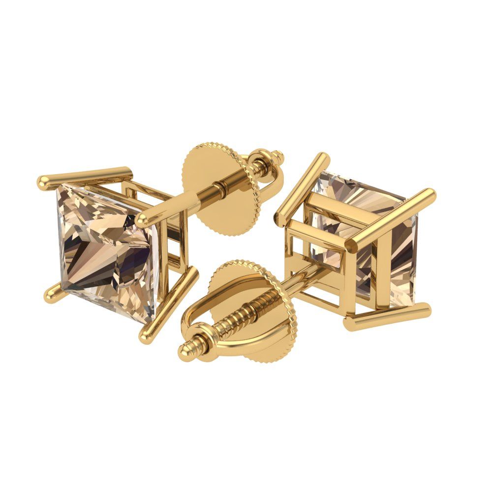3 ctw Yellow Moissanite Studs Earrings | 6.5mm Princess Cut White Gold Screw back | April Birthstone