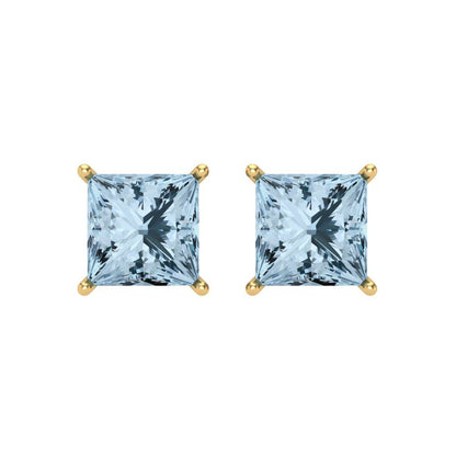 3 ctw Blue Zirconia Studs Earrings | 6.5mm Princess Cut White Gold Screw back | April Birthstone