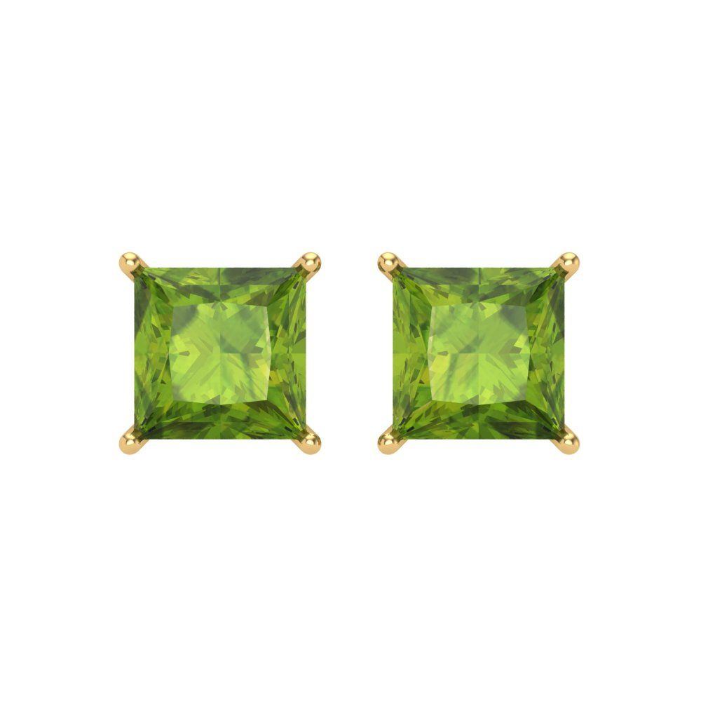 3 ctw Peridot Studs Earrings | 6.5mm Princess Cut White Gold Screw back | August Birthstone