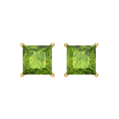 3 ctw Peridot Studs Earrings | 6.5mm Princess Cut White Gold Screw back | August Birthstone