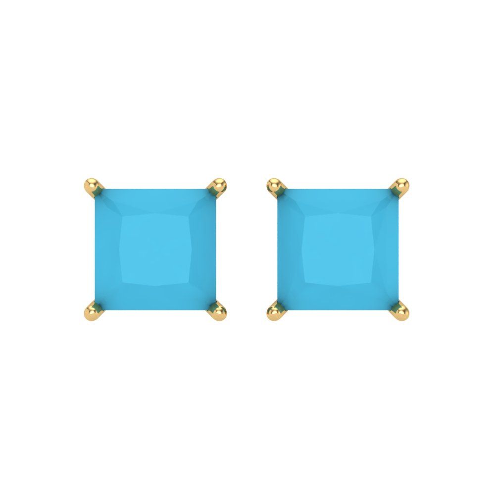 3 ctw Turquoise Studs Earrings | 6.5mm Princess Cut White Gold Screw back | December Birthstone
