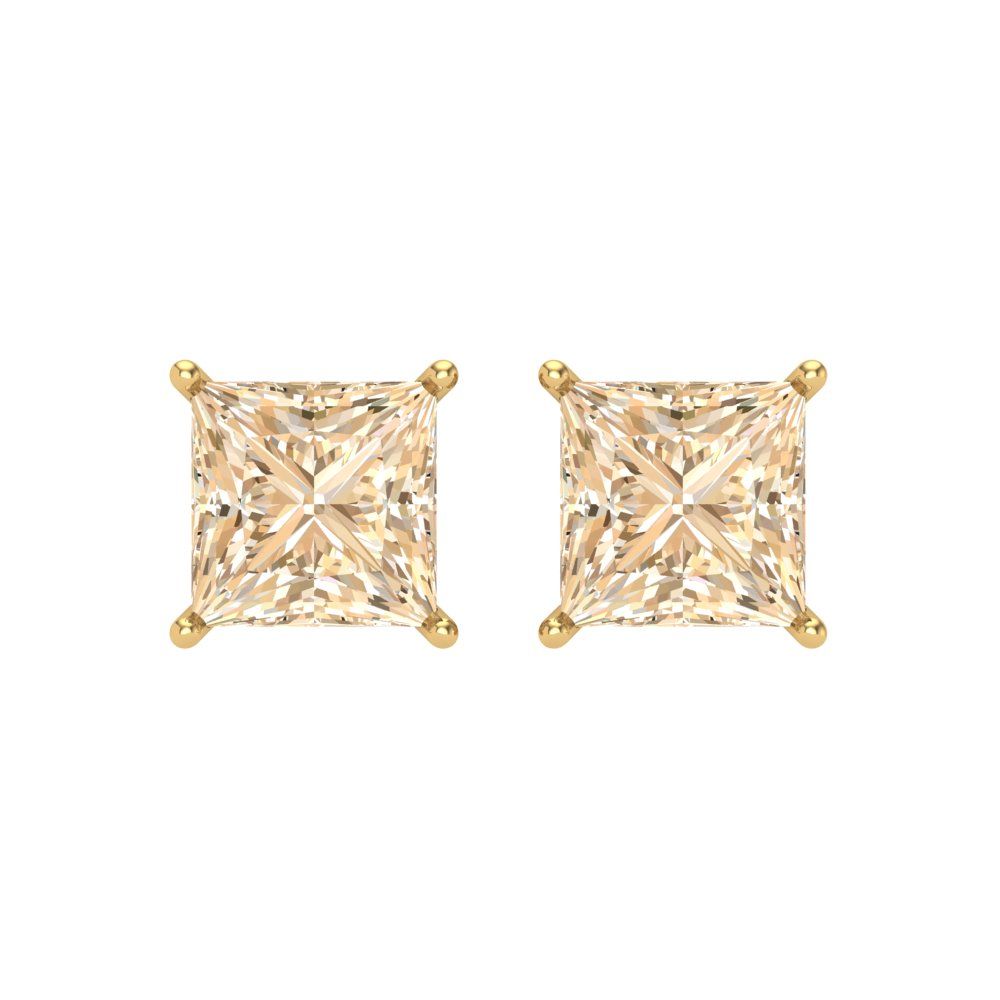 3 ctw Morganite Studs Earrings | 6.5mm Princess Cut White Gold Screw back | February Birthstone