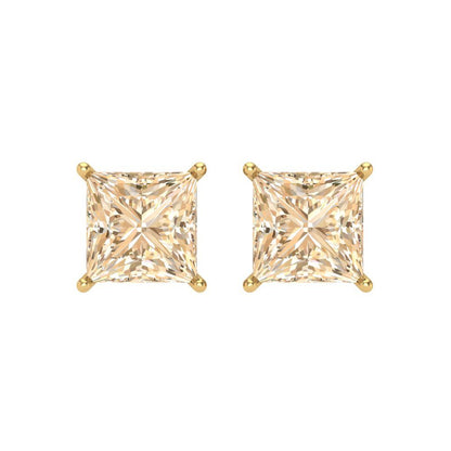 3 ctw Morganite Studs Earrings | 6.5mm Princess Cut White Gold Screw back | February Birthstone
