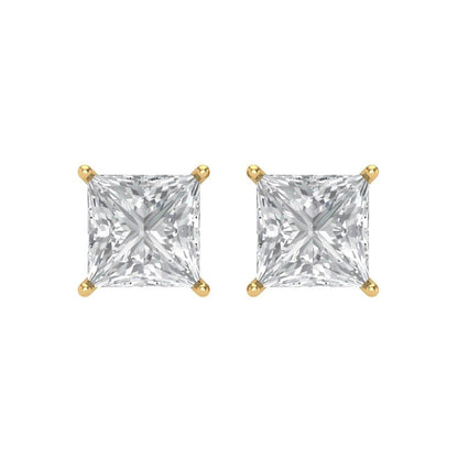 3 ctw Moissanite Studs Earrings | 6.5mm Princess Cut White Gold Screw back | April Birthstone