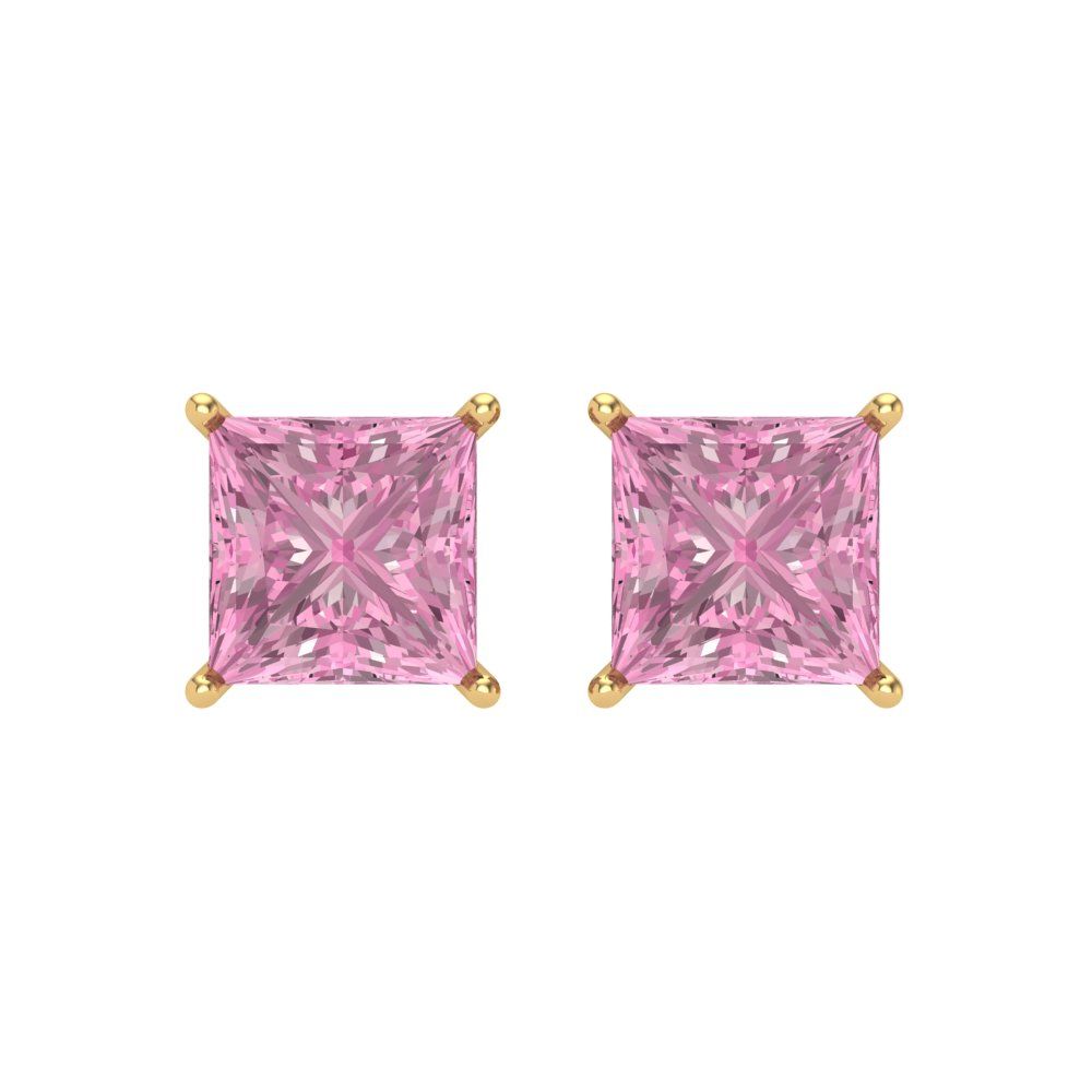3 ctw Pink Zirconia Studs Earrings | 6.5mm Princess Cut White Gold Screw back | April Birthstone