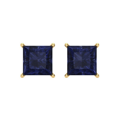 3 ctw Blue Sapphire Studs Earrings | 6.5mm Princess Cut White Gold Screw back | September Birthstone