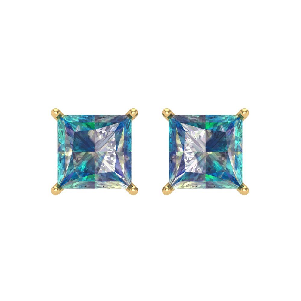 3 ctw Blue Moissanite Studs Earrings | 6.5mm Princess Cut White Gold Screw back | April Birthstone