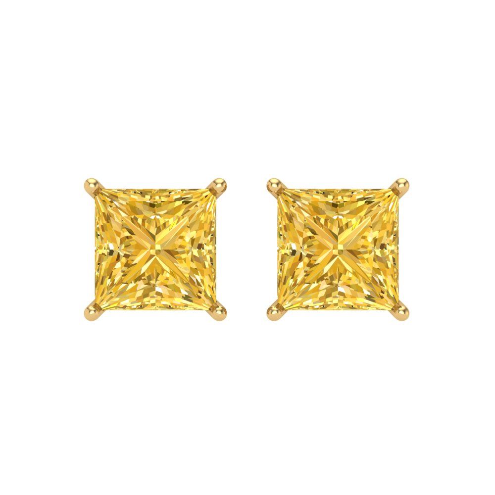 3 ctw Yellow Zirconia Studs Earrings | 6.5mm Princess Cut White Gold Screw back | April Birthstone