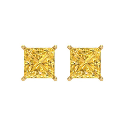 3 ctw Yellow Zirconia Studs Earrings | 6.5mm Princess Cut White Gold Screw back | April Birthstone