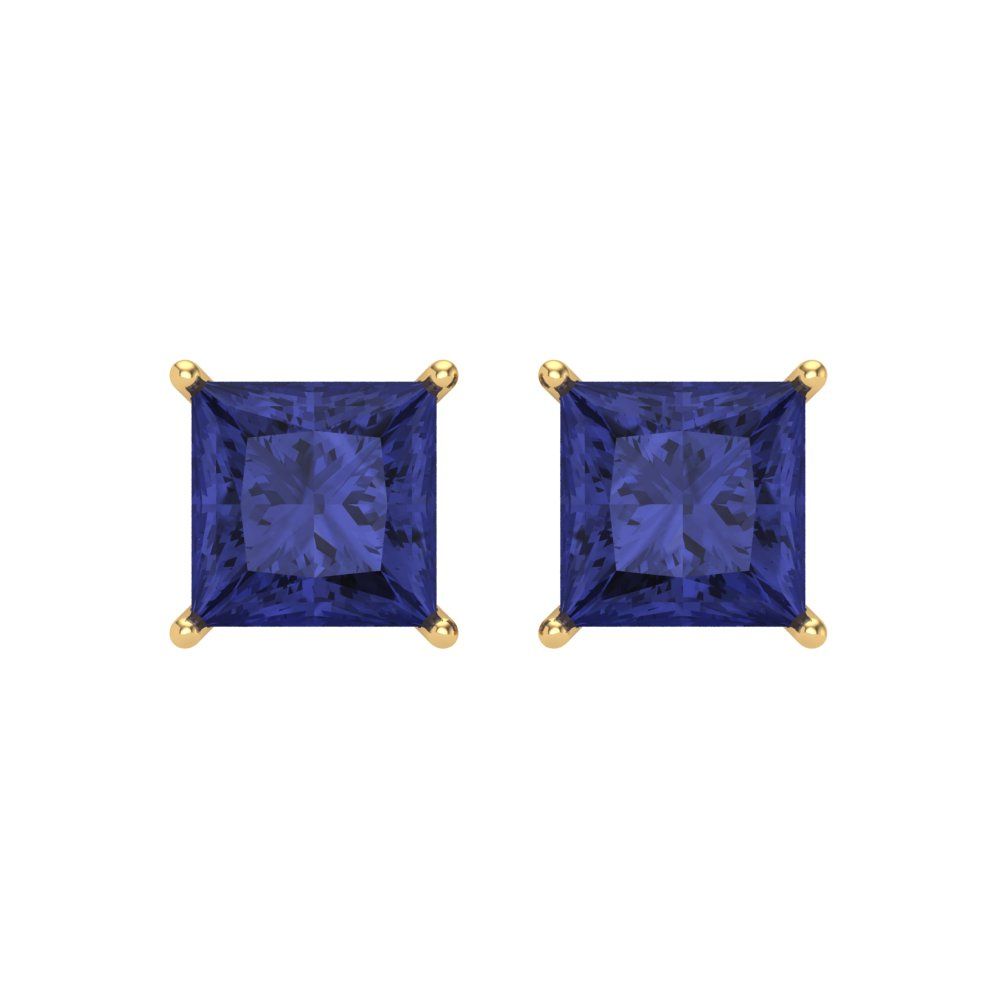 3 ctw Tanzanite Studs Earrings | 6.5mm Princess Cut White Gold Screw back | December Birthstone