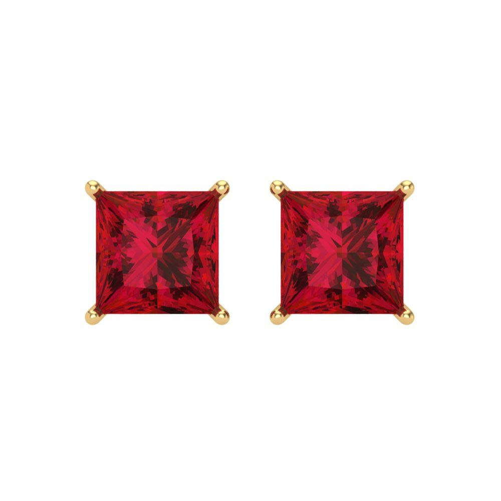 3 ctw Pink Tourmaline Studs Earrings | 6.5mm Princess Cut White Gold Screw back | April Birthstone