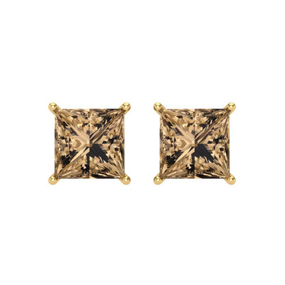 3 ctw Champagne Studs Earrings | 6.5mm Princess Cut White Gold Screw back | April Birthstone