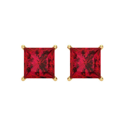 3 ctw Ruby Studs Earrings | 6.5mm Princess Cut White Gold Screw back | July Birthstone
