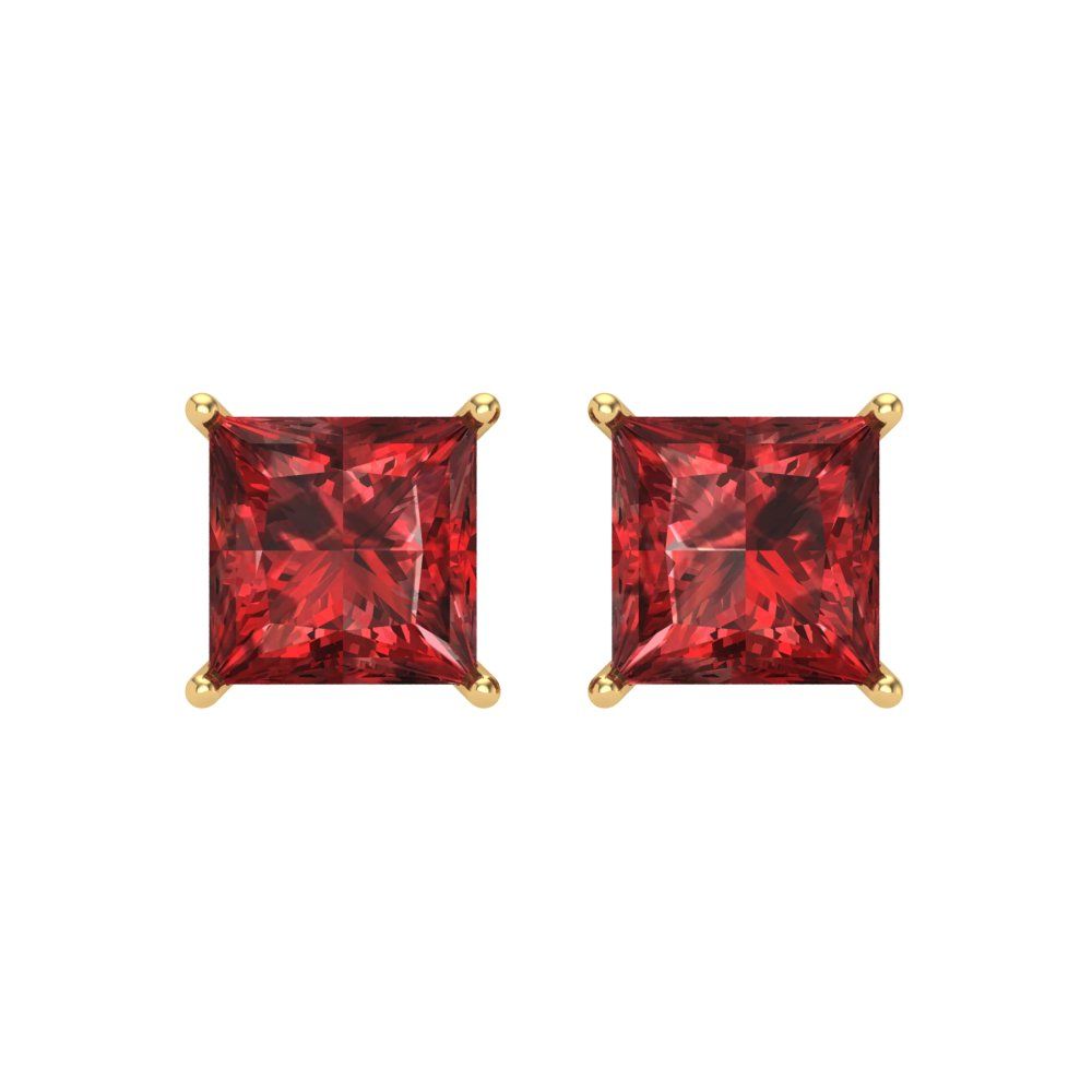 3 ctw Garnet Studs Earrings | 6.5mm Princess Cut White Gold Screw back | January Birthstone