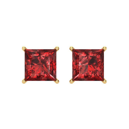 3 ctw Garnet Studs Earrings | 6.5mm Princess Cut White Gold Screw back | January Birthstone