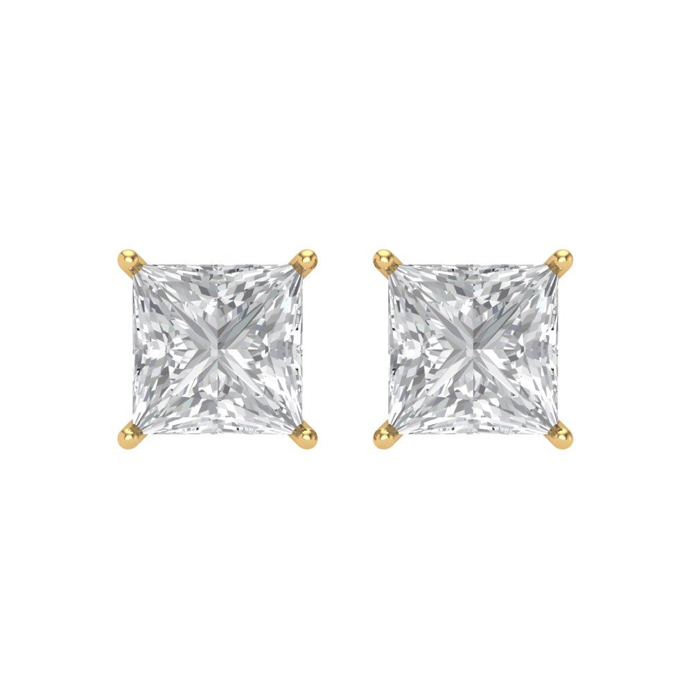 3 ctw Zirconia Diamond Studs Earrings | 6.5mm Princess Cut White Gold Screw back | April Birthstone