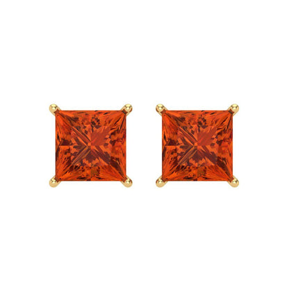 3 ctw Red Zirconia Studs Earrings | 6.5mm Princess Cut White Gold Screw back | April Birthstone