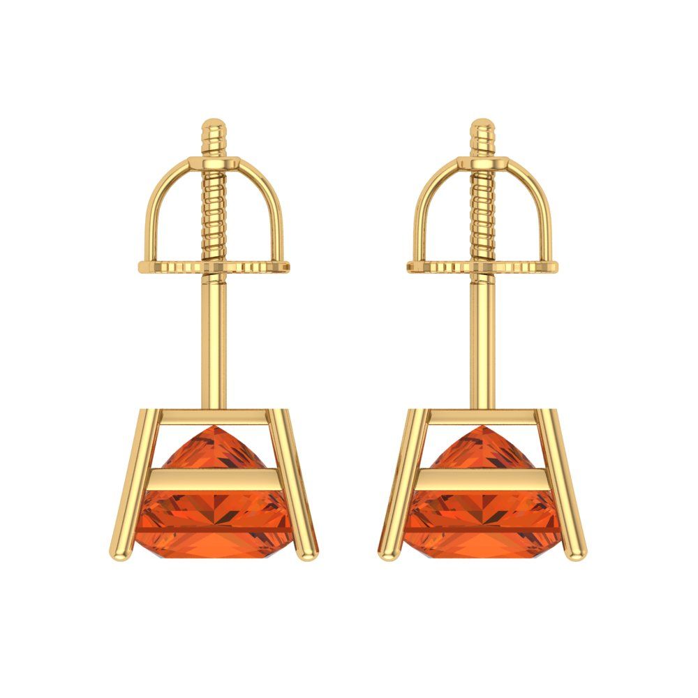 3 ctw Red Zirconia Studs Earrings | 6.5mm Princess Cut White Gold Screw back | April Birthstone